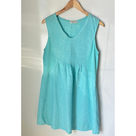 Terzo Millenio Dress Blue Linen Blend Cottagecore Coastal Travel Boho Medium‎ - Picture 9 of 14